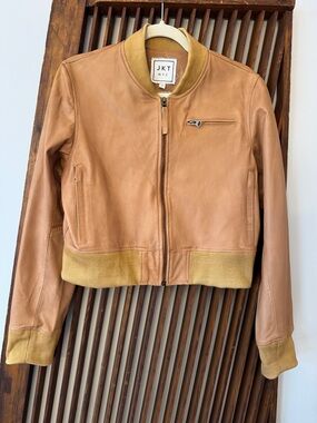 JKT COLLINS PATINA LEATHER JACKET camel bomber size large